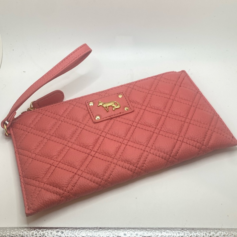 Emma Fox quilted Leather wristlet pink  approx 10” wide 5 1/2” tall
